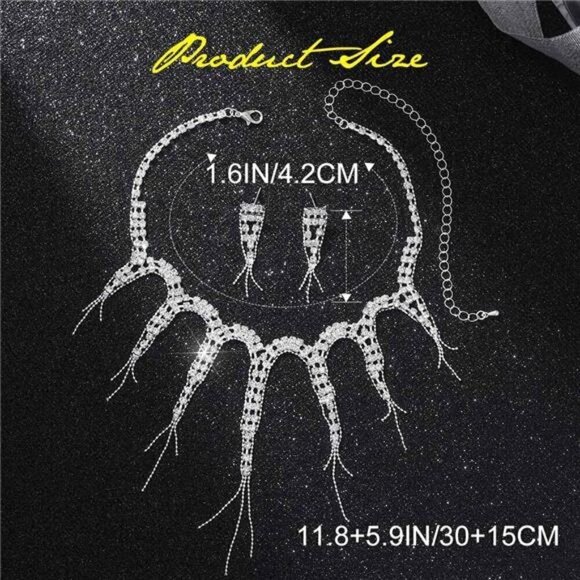 Rhinestone Necklace and Earrings Prom Bridal Wedding Jewelry Sets - Picture 3 of 7